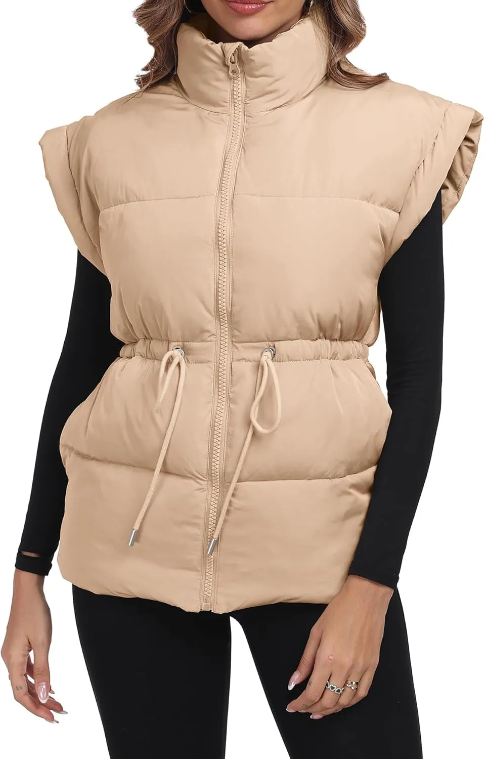 ELLEVEN Womens Oversized Puffer Vest Stand Collar Quilted Zip Up Padded Gilet Puffy Sleeveless Coats with Pockets