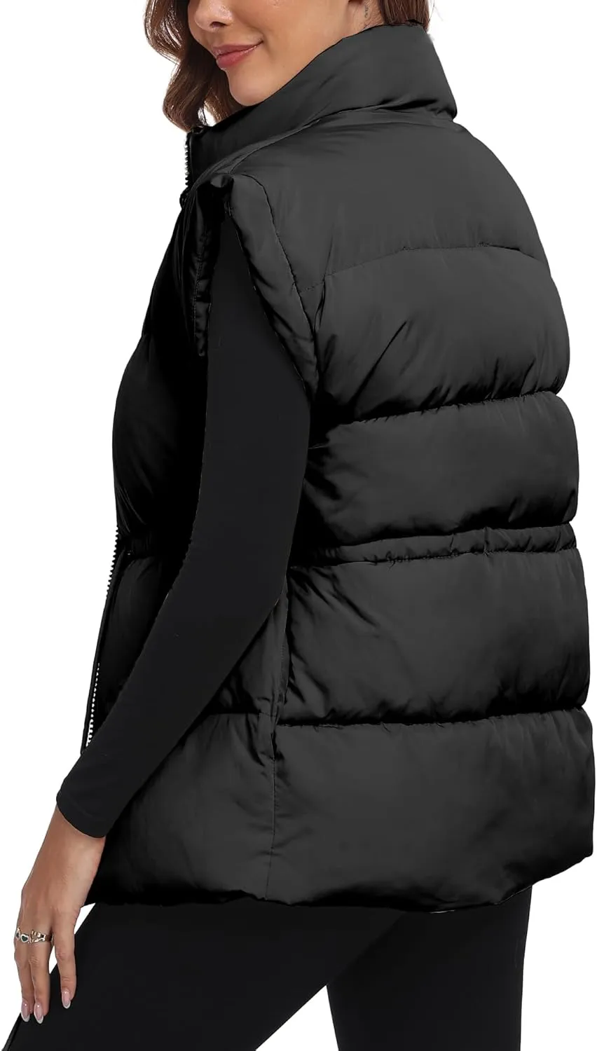 ELLEVEN Womens Oversized Puffer Vest Stand Collar Quilted Zip Up Padded Gilet Puffy Sleeveless Coats with Pockets