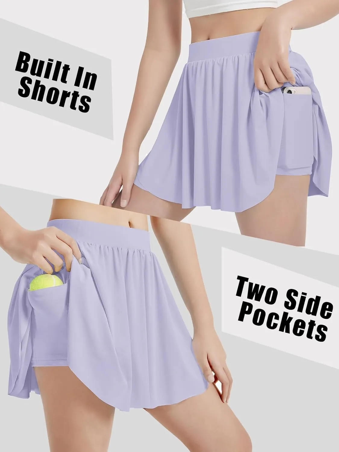EXARUS Girls Tennis Skirts with Pockets Kids Athletic Skorts Golf Cheer Mini Tiered Skirt High Waisted Shorts 6-14Y