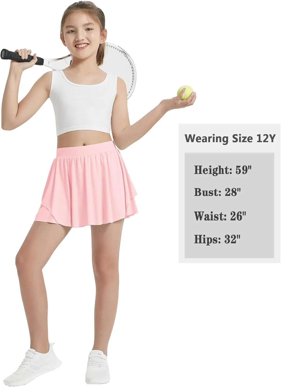 EXARUS Girls Tennis Skirts with Pockets Kids Athletic Skorts Golf Cheer Mini Tiered Skirt High Waisted Shorts 6-14Y