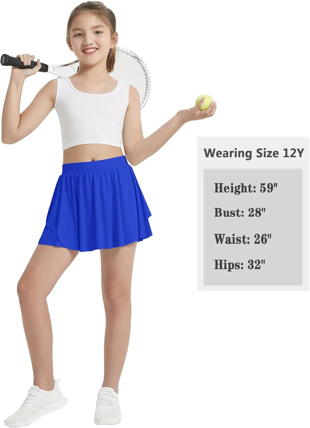 EXARUS Girls Tennis Skirts with Pockets Kids Athletic Skorts Golf Cheer Mini Tiered Skirt High Waisted Shorts 6-14Y