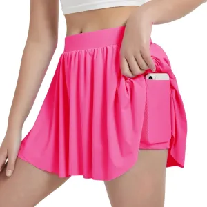 EXARUS Girls Tennis Skirts with Pockets Kids Athletic Skorts Golf Cheer Mini Tiered Skirt High Waisted Shorts 6-14Y
