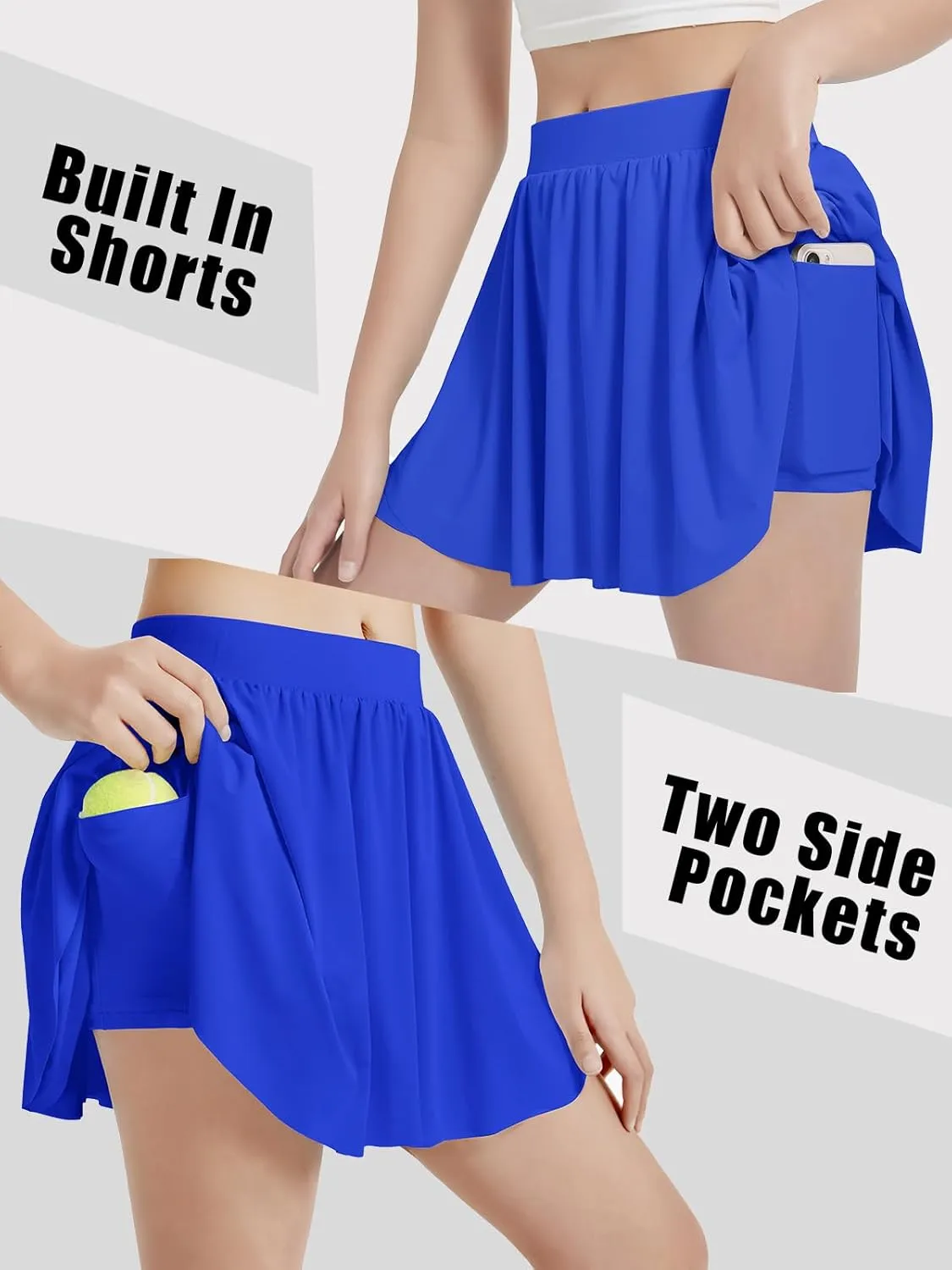 EXARUS Girls Tennis Skirts with Pockets Kids Athletic Skorts Golf Cheer Mini Tiered Skirt High Waisted Shorts 6-14Y