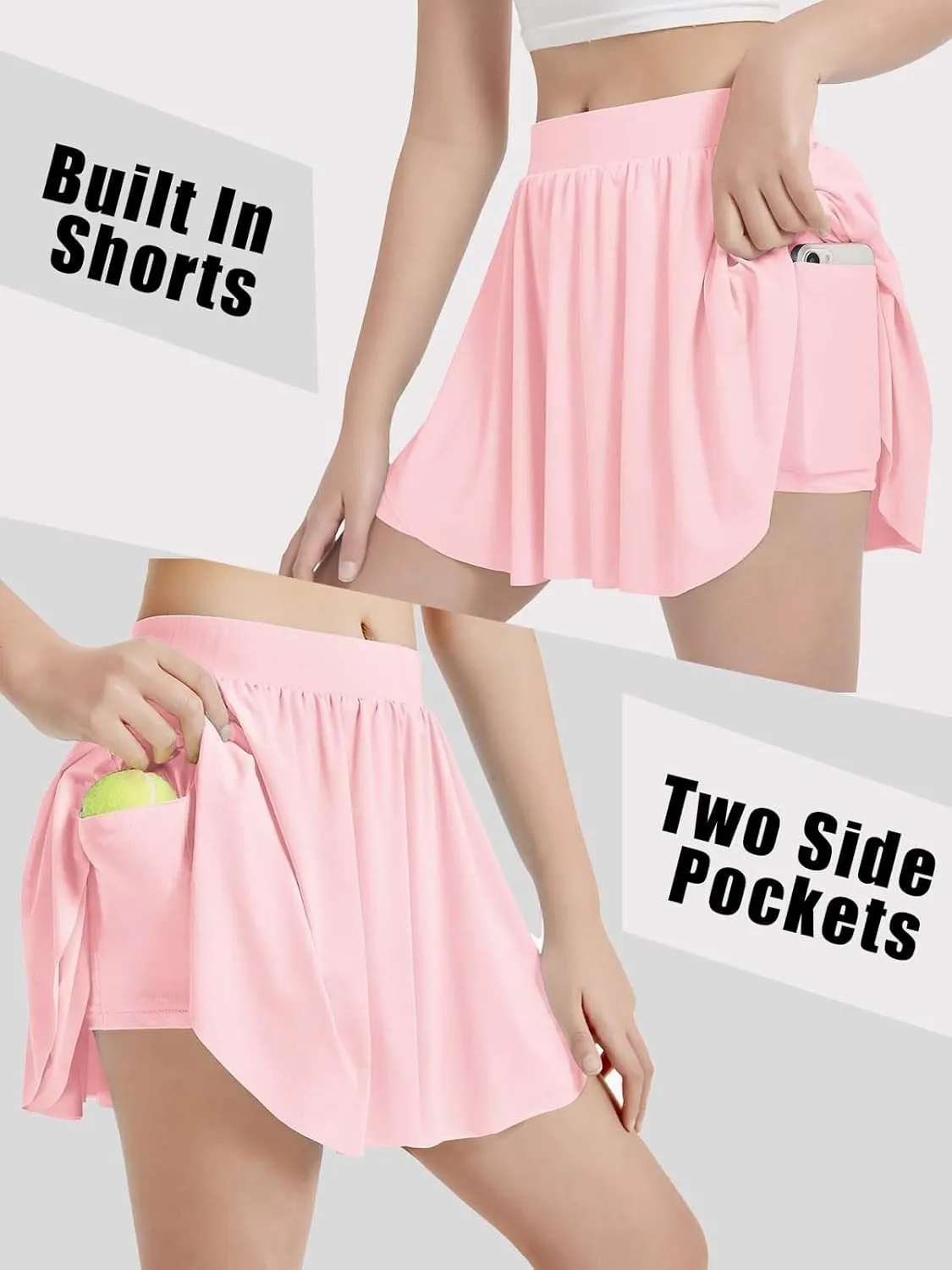 EXARUS Girls Tennis Skirts with Pockets Kids Athletic Skorts Golf Cheer Mini Tiered Skirt High Waisted Shorts 6-14Y