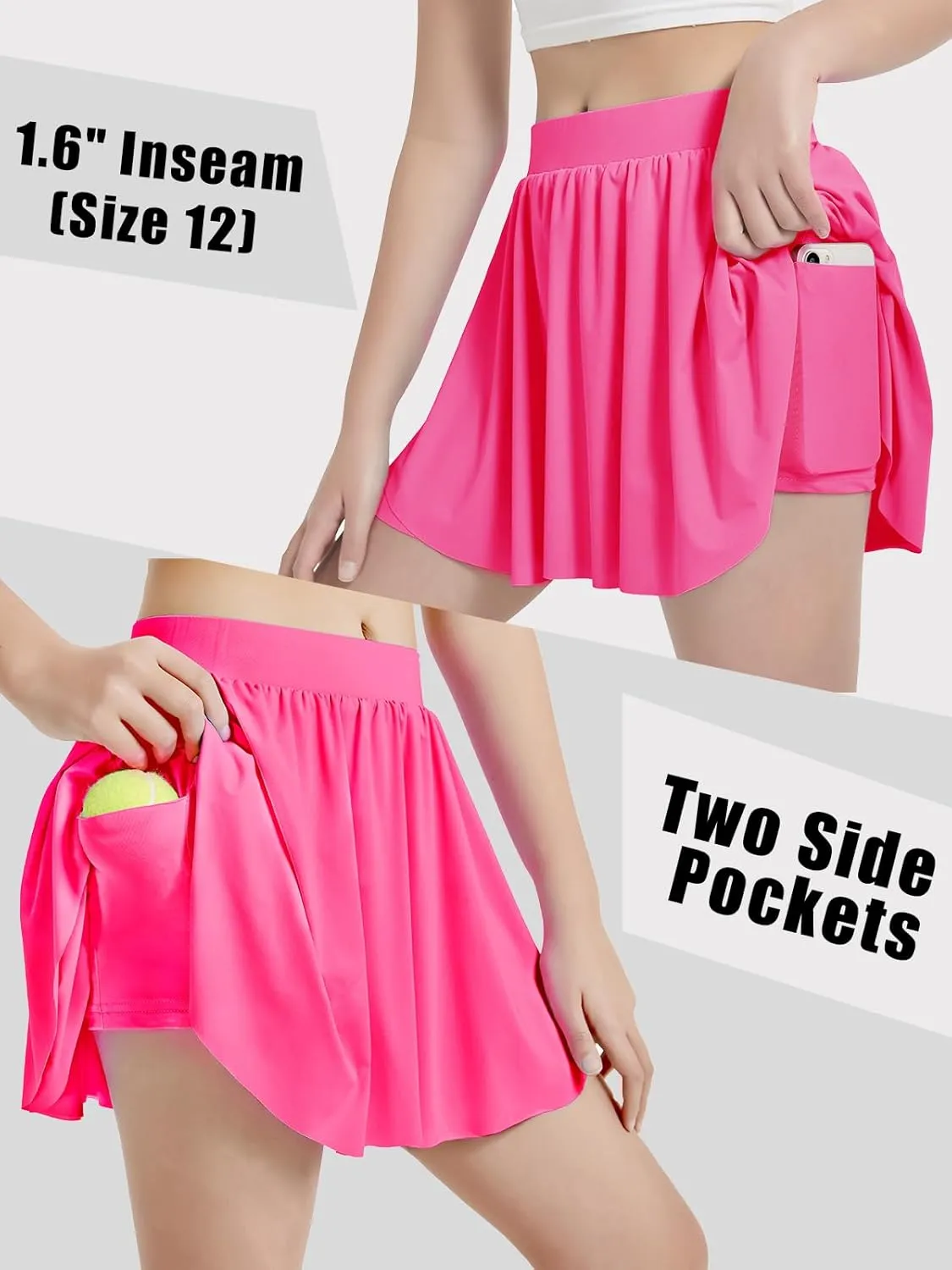 EXARUS Girls Tennis Skirts with Pockets Kids Athletic Skorts Golf Cheer Mini Tiered Skirt High Waisted Shorts 6-14Y