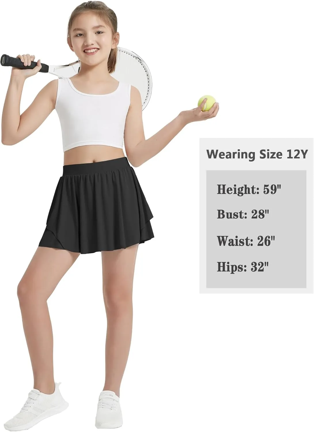 EXARUS Girls Tennis Skirts with Pockets Kids Athletic Skorts Golf Cheer Mini Tiered Skirt High Waisted Shorts 6-14Y