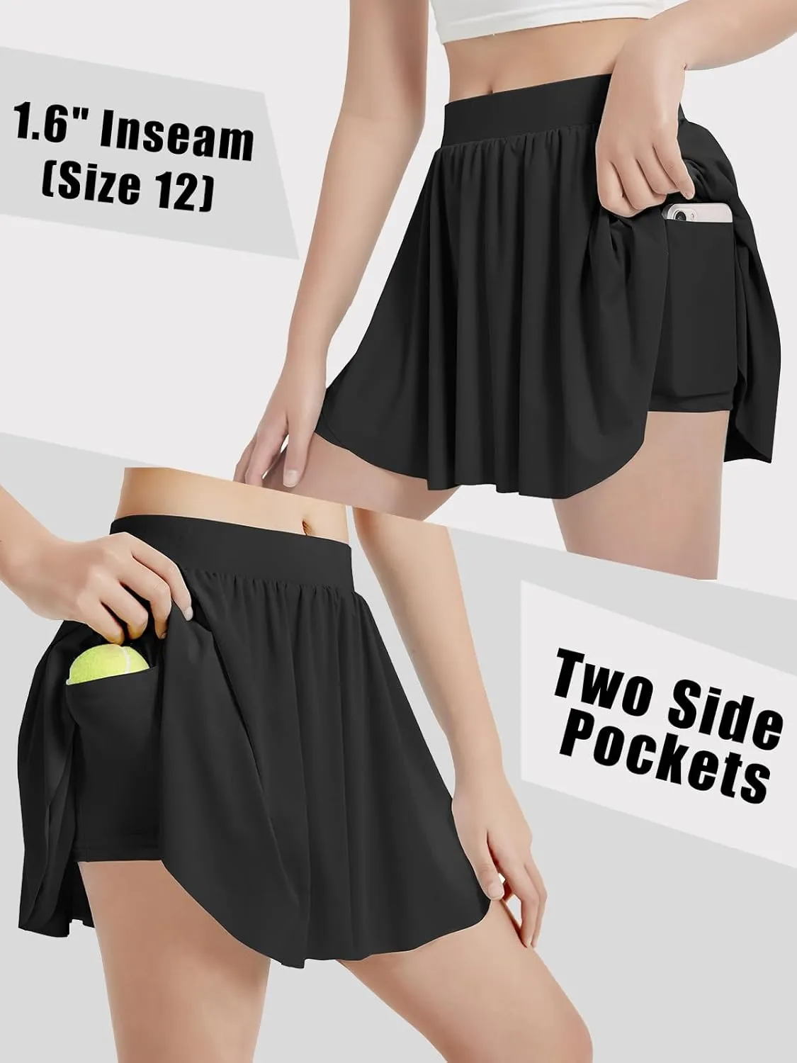 EXARUS Girls Tennis Skirts with Pockets Kids Athletic Skorts Golf Cheer Mini Tiered Skirt High Waisted Shorts 6-14Y