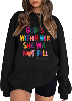 Fashion Sweatshirts for Women Long Sleeve Crew Neck Pullover Oversized Colorful Alphabet Graphic Loose Fit Tops