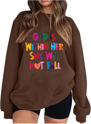 Fashion Sweatshirts for Women Long Sleeve Crew Neck Pullover Oversized Colorful Alphabet Graphic Loose Fit Tops