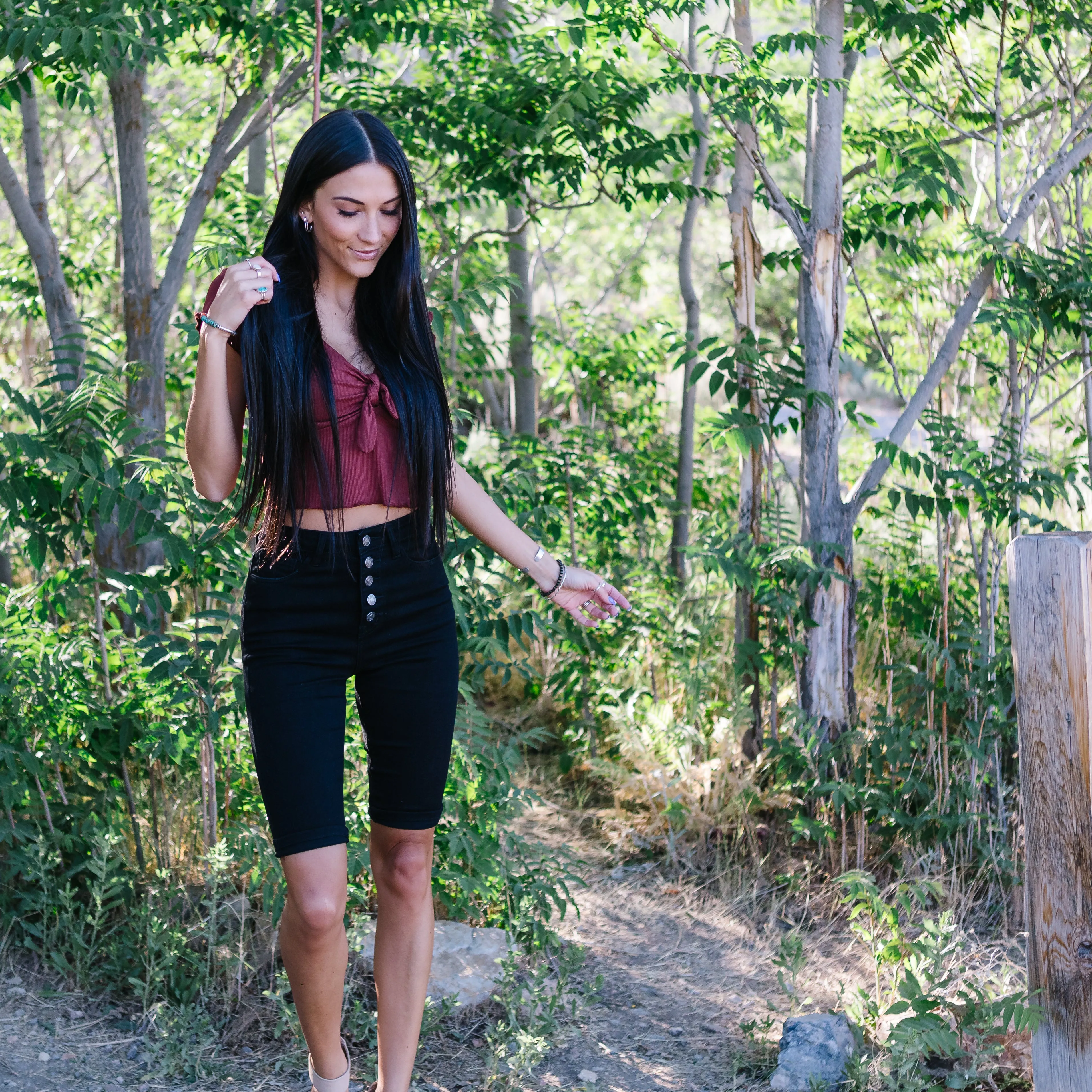 First Time High Rise Button Bermuda Shorts