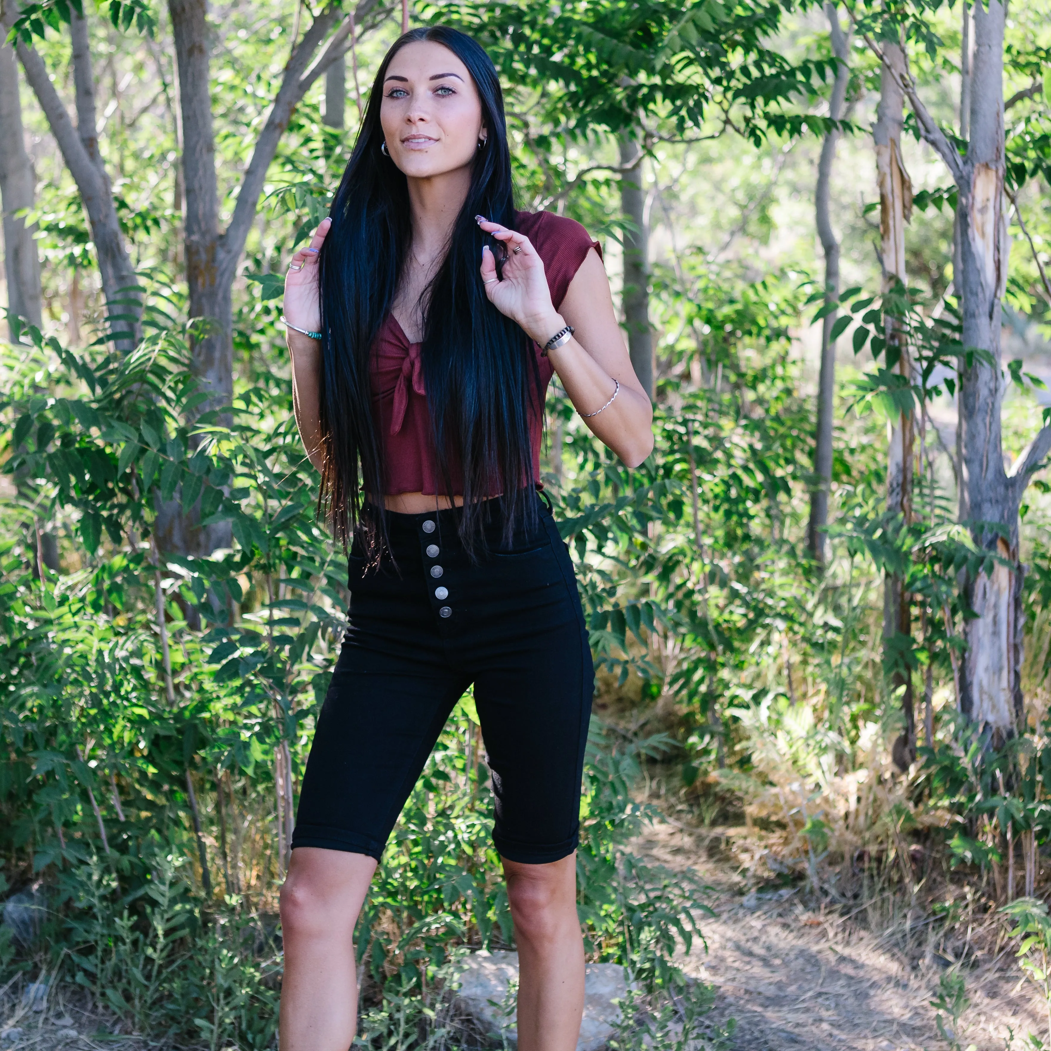 First Time High Rise Button Bermuda Shorts