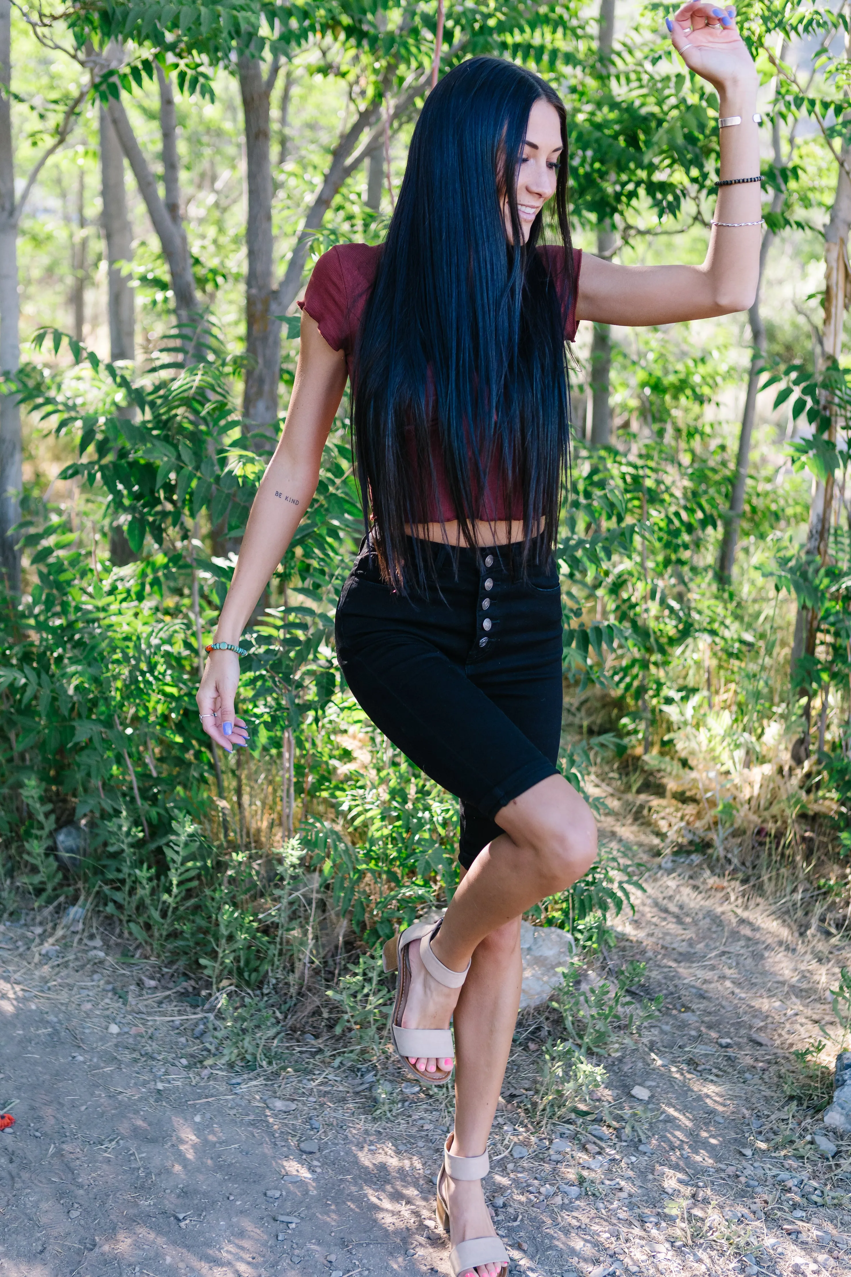 First Time High Rise Button Bermuda Shorts