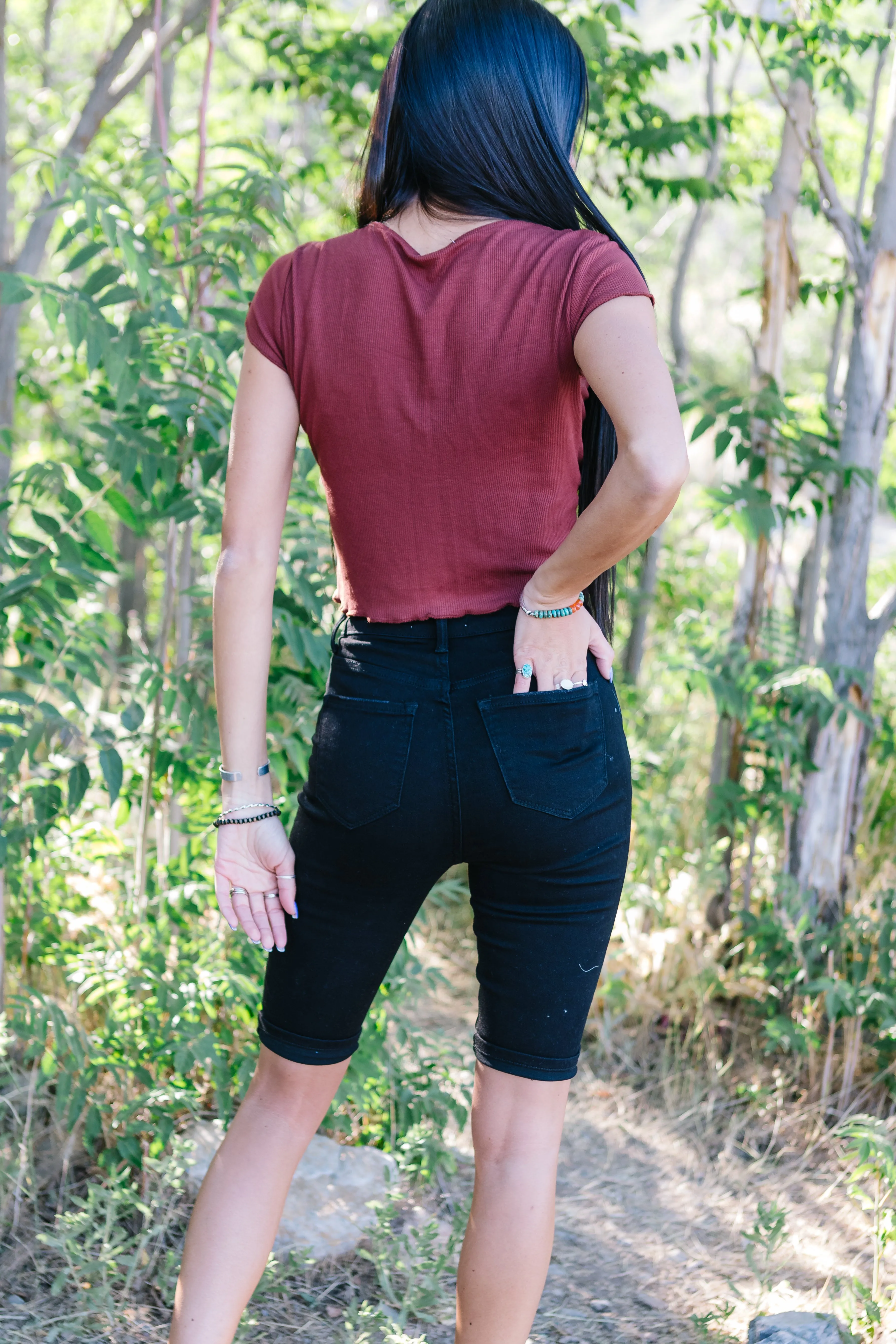 First Time High Rise Button Bermuda Shorts