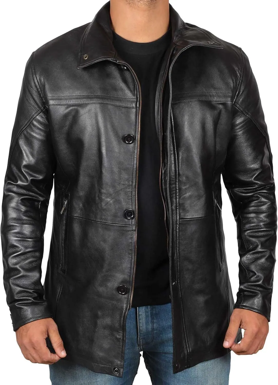 fjackets Leather Car Coats For Men   Length Real Lambskin Mens Fashion Brown & Black Leather Jacket Men