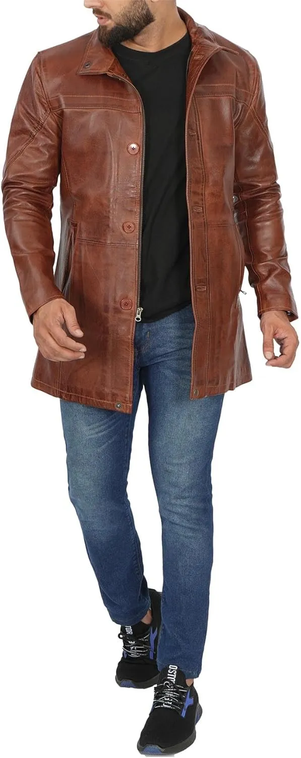 fjackets Leather Car Coats For Men   Length Real Lambskin Mens Fashion Brown & Black Leather Jacket Men