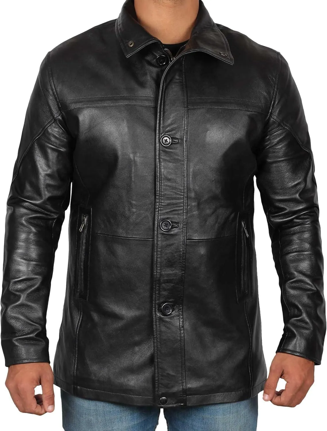 fjackets Leather Car Coats For Men   Length Real Lambskin Mens Fashion Brown & Black Leather Jacket Men