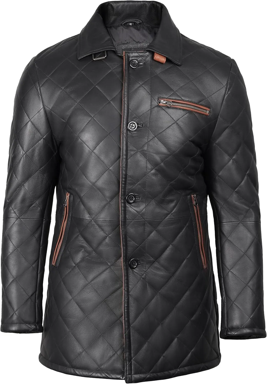 fjackets Leather Car Coats For Men   Length Real Lambskin Mens Fashion Brown & Black Leather Jacket Men