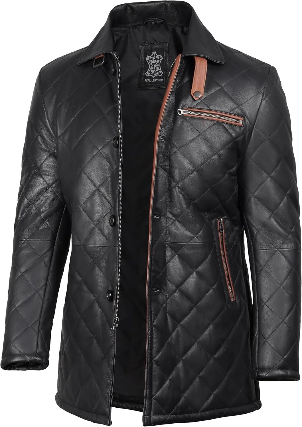 fjackets Leather Car Coats For Men   Length Real Lambskin Mens Fashion Brown & Black Leather Jacket Men
