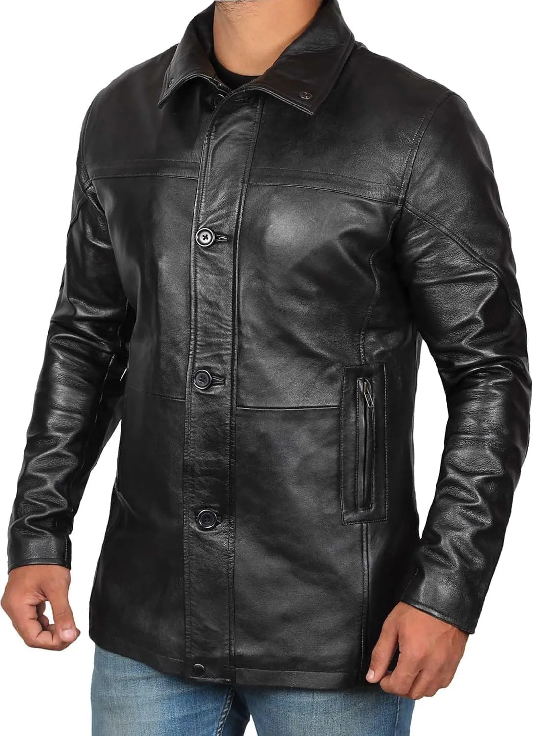 fjackets Leather Car Coats For Men   Length Real Lambskin Mens Fashion Brown & Black Leather Jacket Men