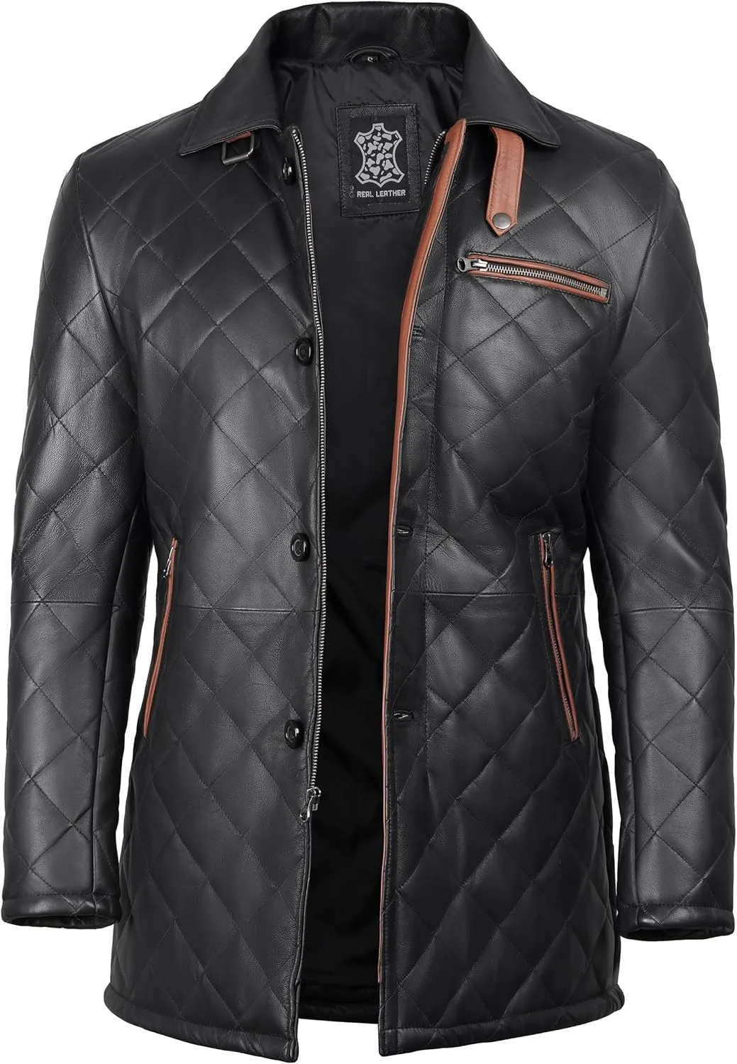 fjackets Leather Car Coats For Men   Length Real Lambskin Mens Fashion Brown & Black Leather Jacket Men