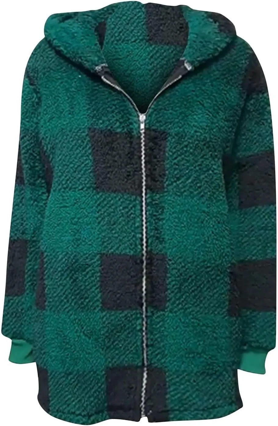 Fleece Jacket Women Sherpa Lined Plaid Flannel Hooded Jacket Oversized Zip Up Jacket with Pockets Fall Warm Coat