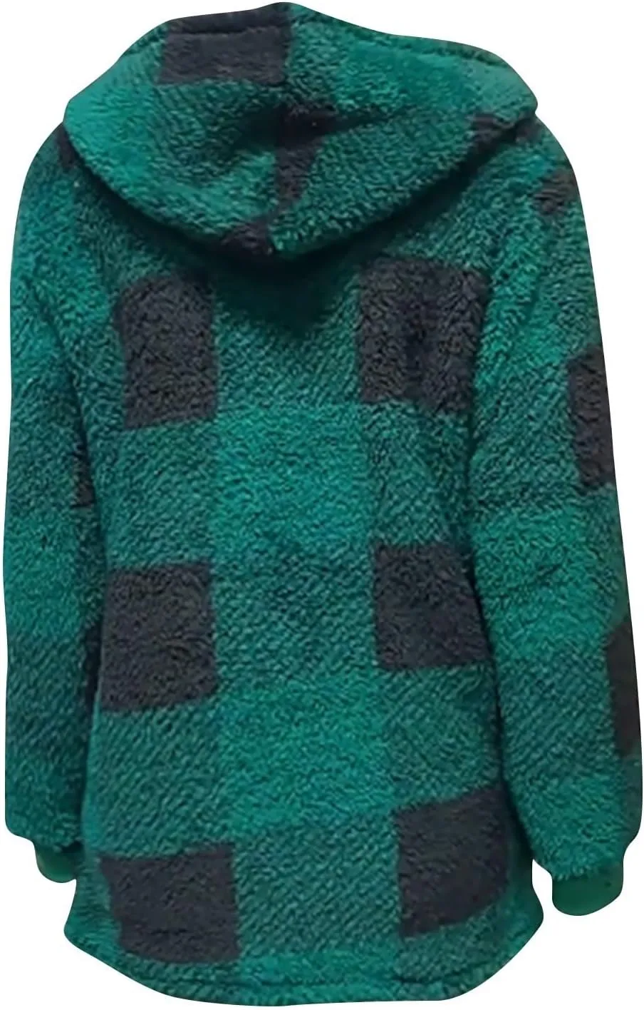 Fleece Jacket Women Sherpa Lined Plaid Flannel Hooded Jacket Oversized Zip Up Jacket with Pockets Fall Warm Coat