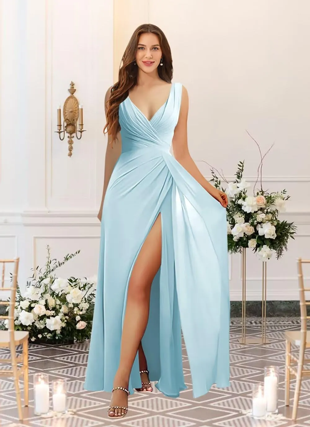 Flowy Chiffon Bridesmaid Dresses 2025 Ruched Long Chiffon Formal Evening Dress QA199
