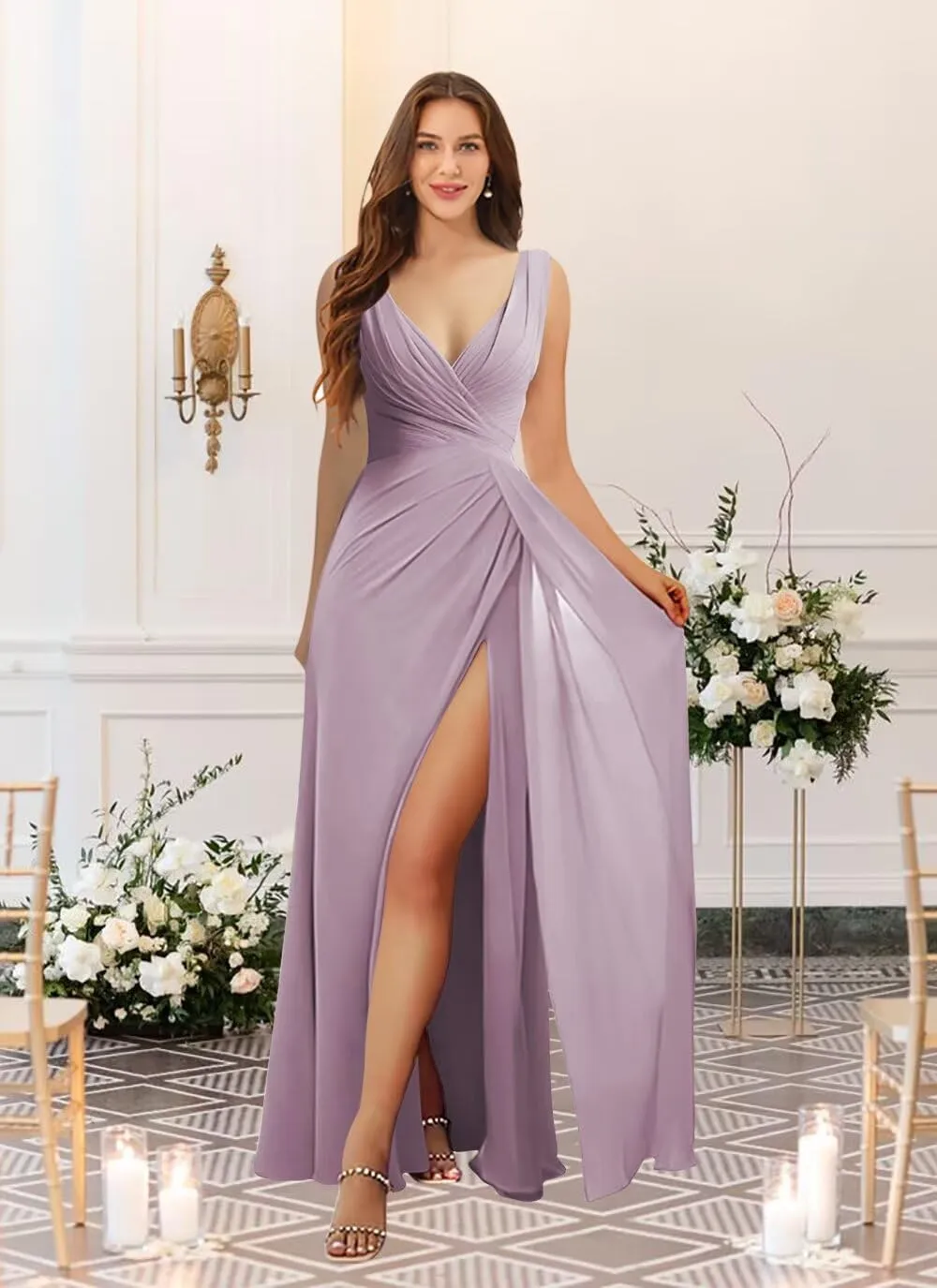 Flowy Chiffon Bridesmaid Dresses 2025 Ruched Long Chiffon Formal Evening Dress QA199