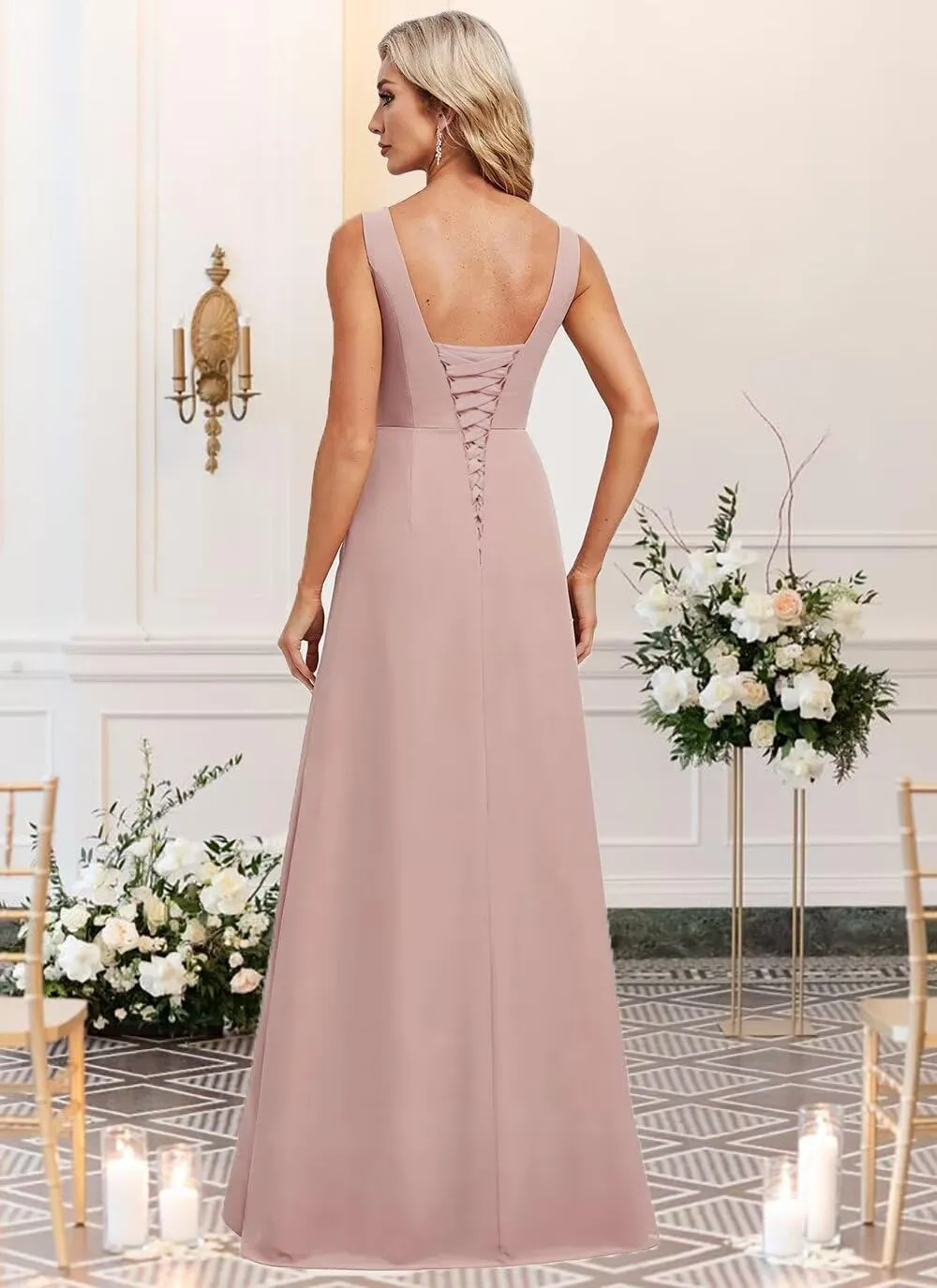 Flowy Chiffon Bridesmaid Dresses 2025 Ruched Long Chiffon Formal Evening Dress QA199
