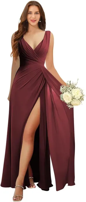 Flowy Chiffon Bridesmaid Dresses 2025 Ruched Long Chiffon Formal Evening Dress QA199