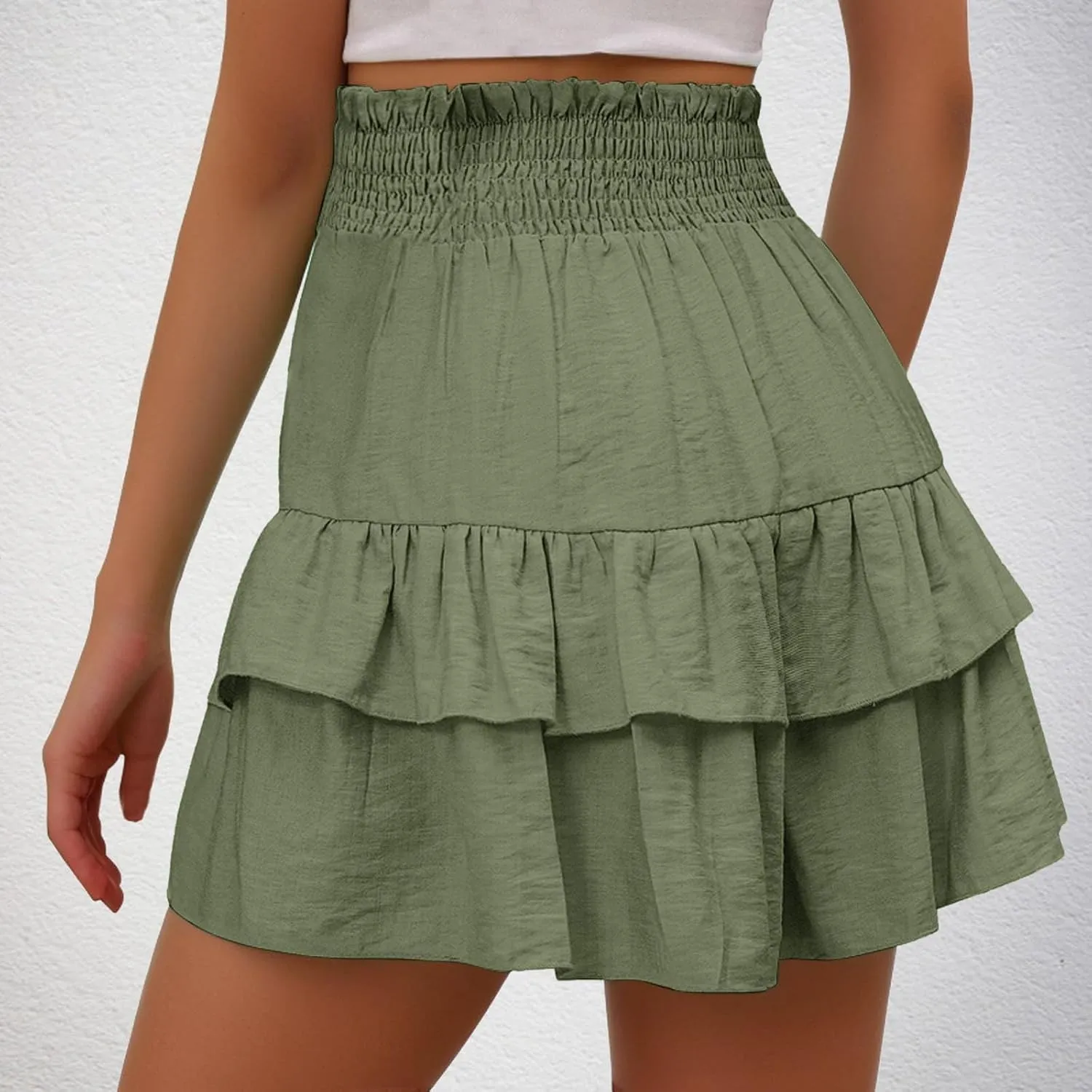 Flowy Shorts for Women Casual High Waisted Boho Floral Butterfly Beach Skorts Y2K Layered Ruffle Wrap Mini Short Pants