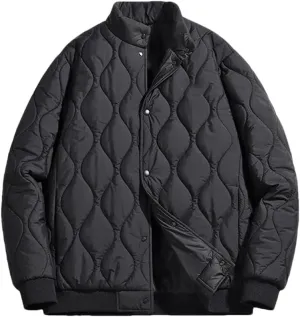 Fnfmrfmr Men Solid Stand Collar Jacket Parka Warm Loose Casual Puffer Cotton Padded Jackets Coat