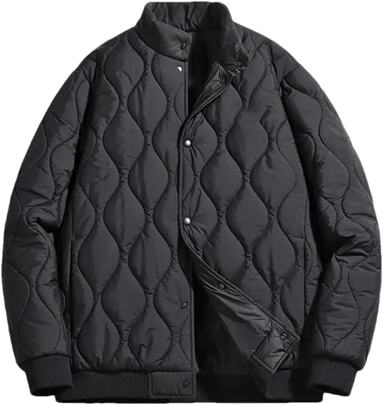 Fnfmrfmr Men Solid Stand Collar Jacket Parka Warm Loose Casual Puffer Cotton Padded Jackets Coat