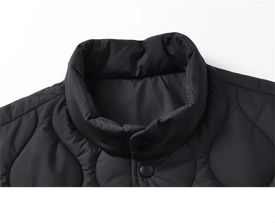 Fnfmrfmr Men Solid Stand Collar Jacket Parka Warm Loose Casual Puffer Cotton Padded Jackets Coat