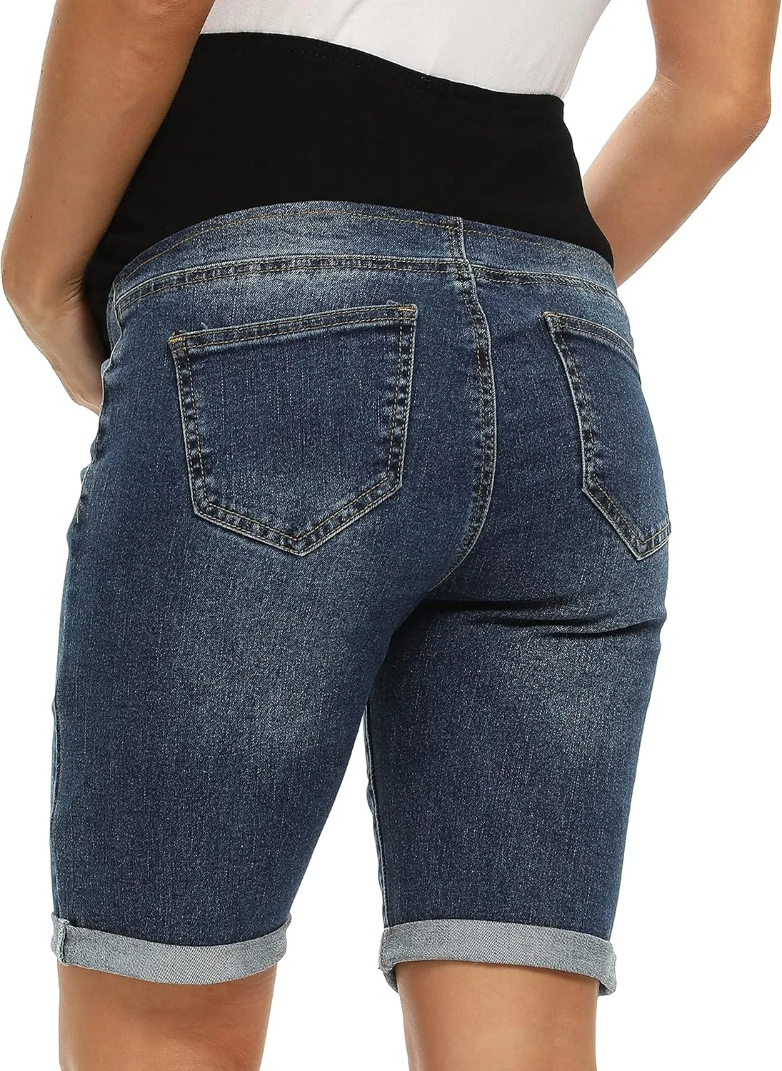 Foucome Women's Materntiy Denim Shorts Over The Belly Comfy Stretch Bermuda Jean Shorts