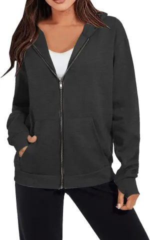 Full Zip Up Hoodies For Women Trendy 2023 Fall y2k Clothes Long Sleeve Zipper Hooded Sweatshirt Lightweight Jackets