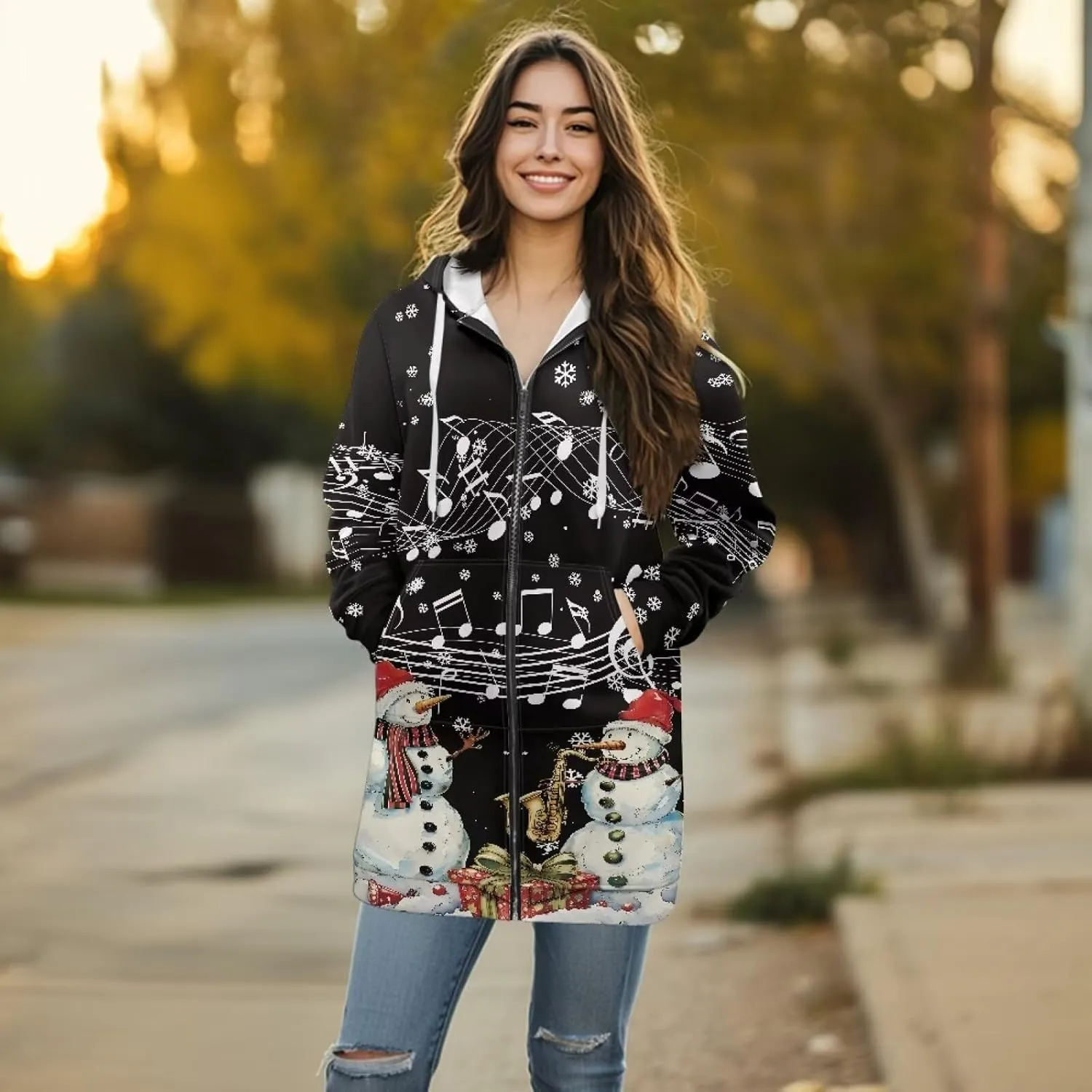 Full Zip up Hoodies Mid-Length Sweatshirt Cardigan Loose Casual Jackets Trendy Coat with Pockets S-3XL