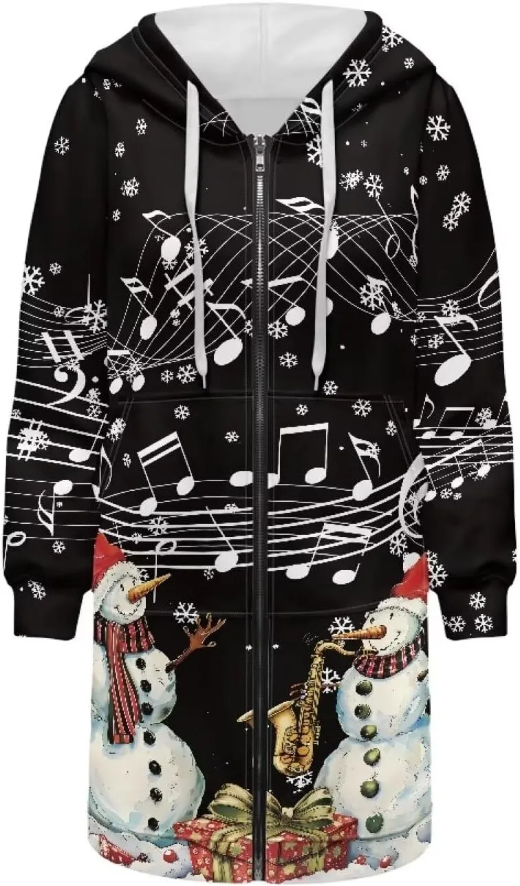 Full Zip up Hoodies Mid-Length Sweatshirt Cardigan Loose Casual Jackets Trendy Coat with Pockets S-3XL