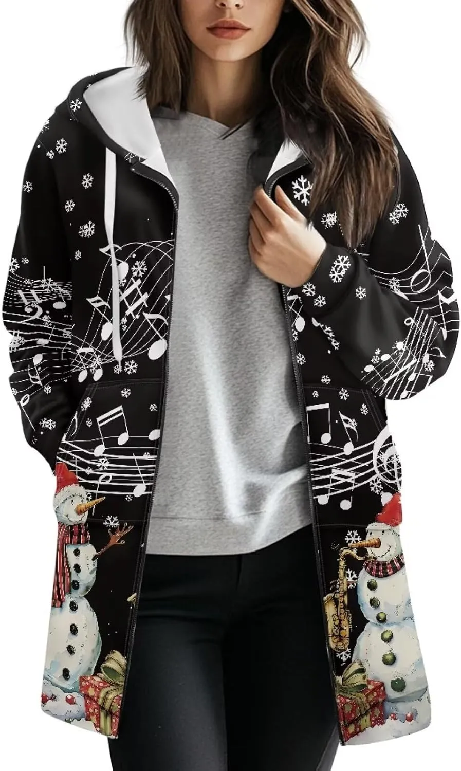 Full Zip up Hoodies Mid-Length Sweatshirt Cardigan Loose Casual Jackets Trendy Coat with Pockets S-3XL