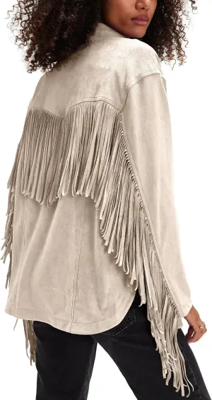 Gacaky Women's Oversized Faux Suede Fringe Jacket Vintage Western Cowgirl Tassel Jackets Country Concert Outfits