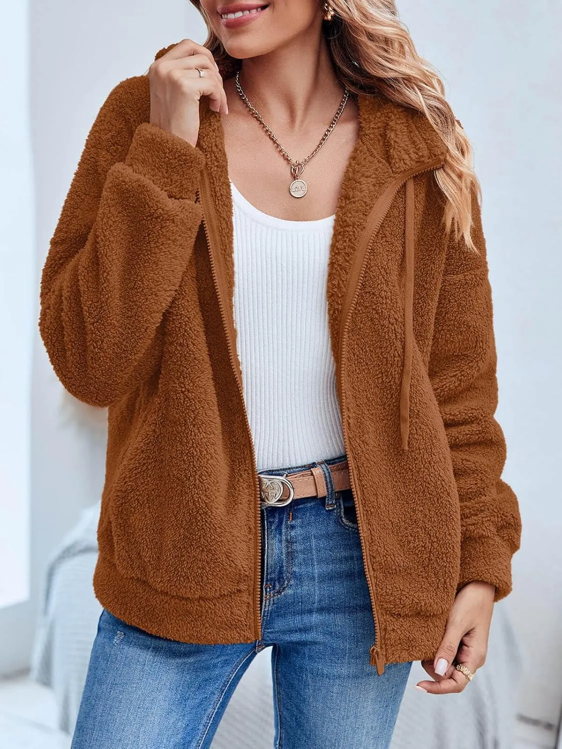 GAMISOTE Womens Fuzzy Sherpa Fleece Jacket Zip Up Oversized Winter Warm Sweatshirt Hoodies 2024