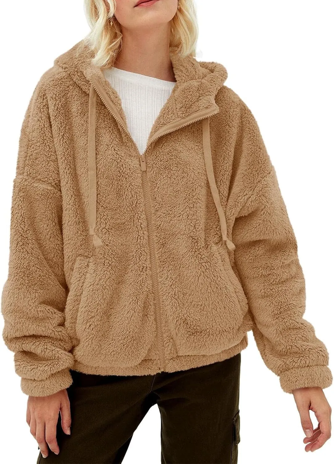 GAMISOTE Womens Fuzzy Sherpa Fleece Jacket Zip Up Oversized Winter Warm Sweatshirt Hoodies 2024