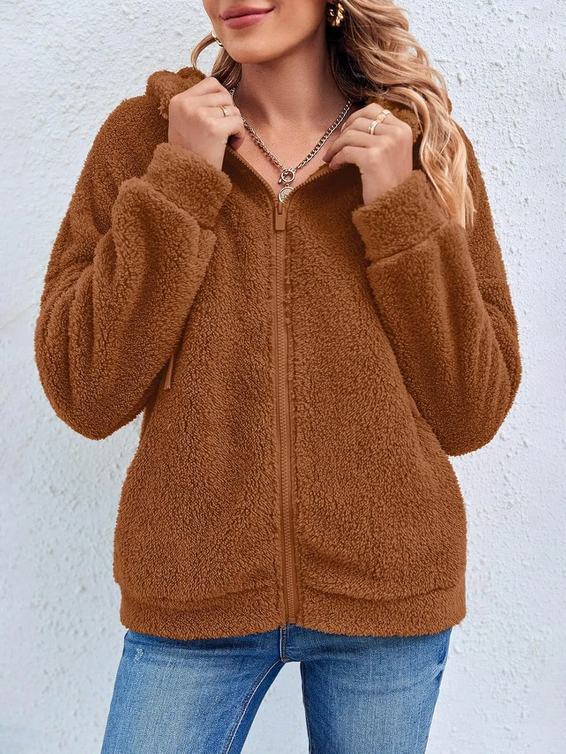 GAMISOTE Womens Fuzzy Sherpa Fleece Jacket Zip Up Oversized Winter Warm Sweatshirt Hoodies 2024