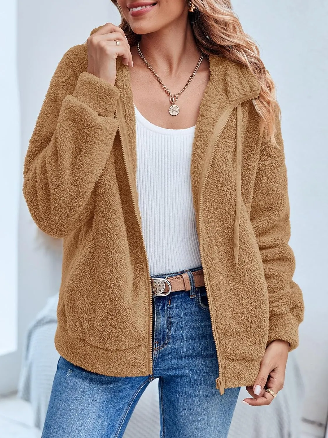 GAMISOTE Womens Fuzzy Sherpa Fleece Jacket Zip Up Oversized Winter Warm Sweatshirt Hoodies 2024