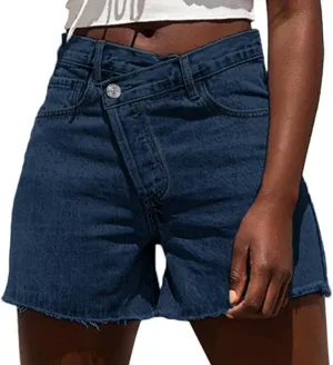 Genleck Womens Crossover Jean Shorts - Stretch High Waisted Trendy Denim Shorts Curvy Casual Summer Clothes