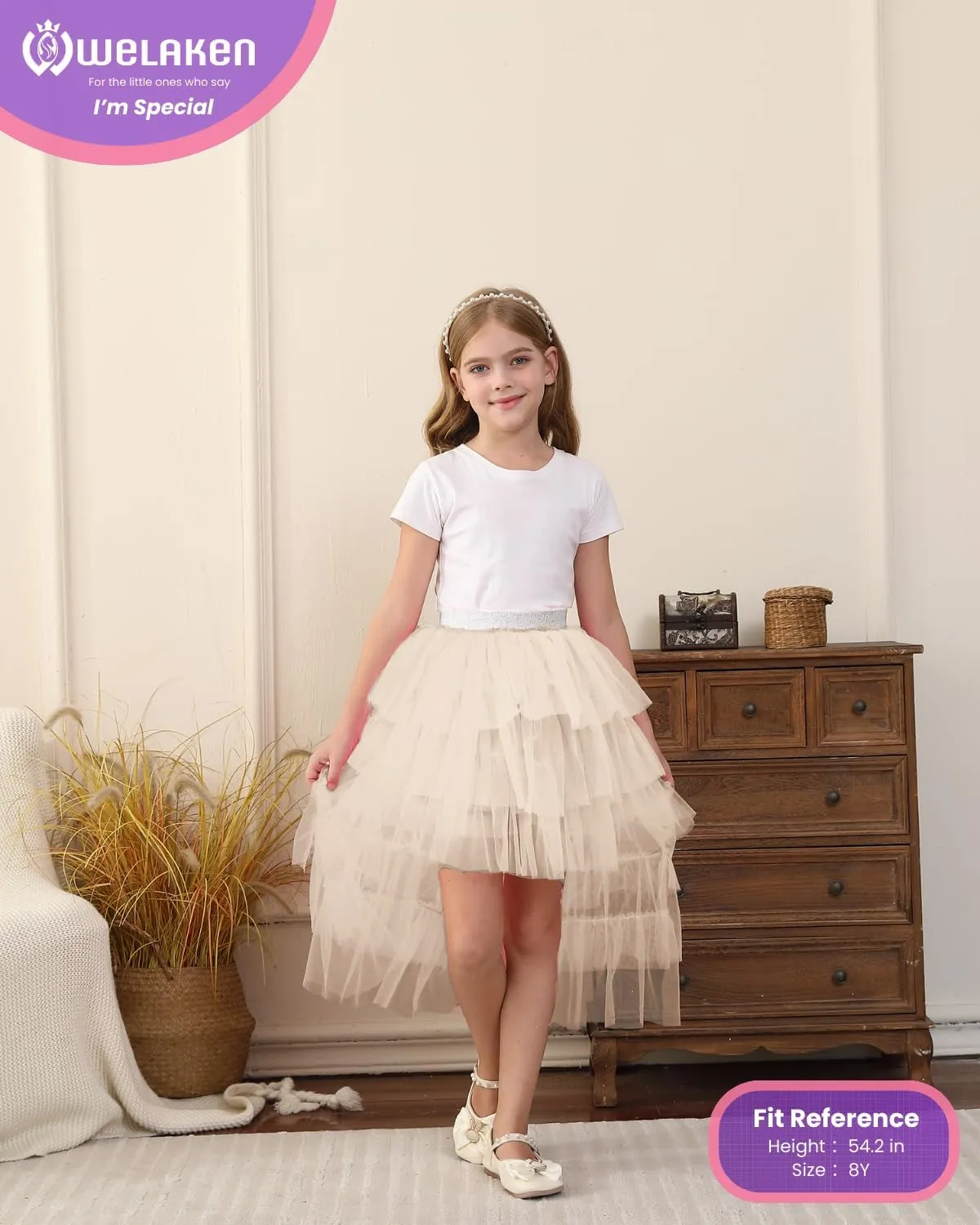 Girls Layered Tutu Skirts Elastic Waist Tulle High-Low Skorts Dance Party Outfits