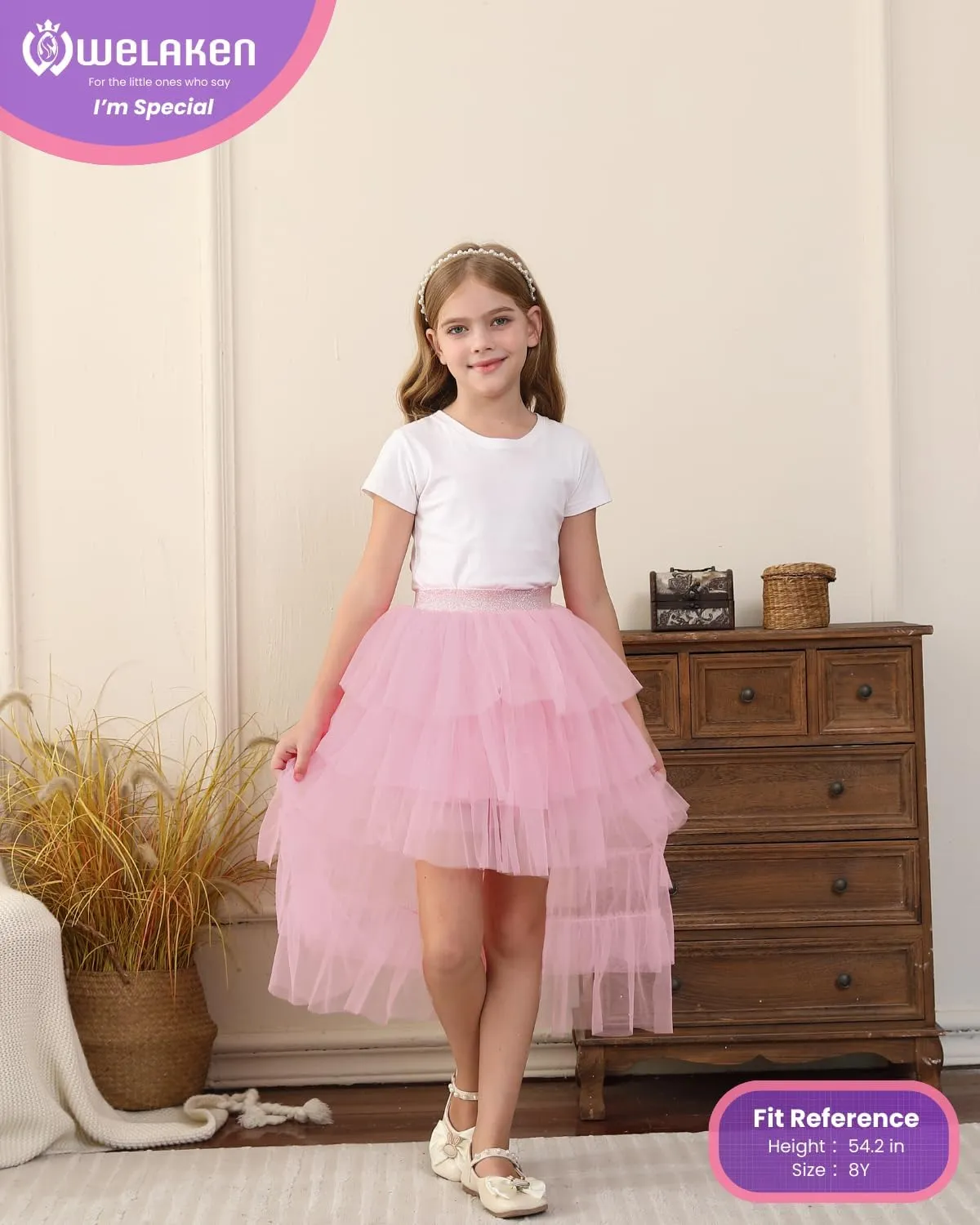 Girls Layered Tutu Skirts Elastic Waist Tulle High-Low Skorts Dance Party Outfits