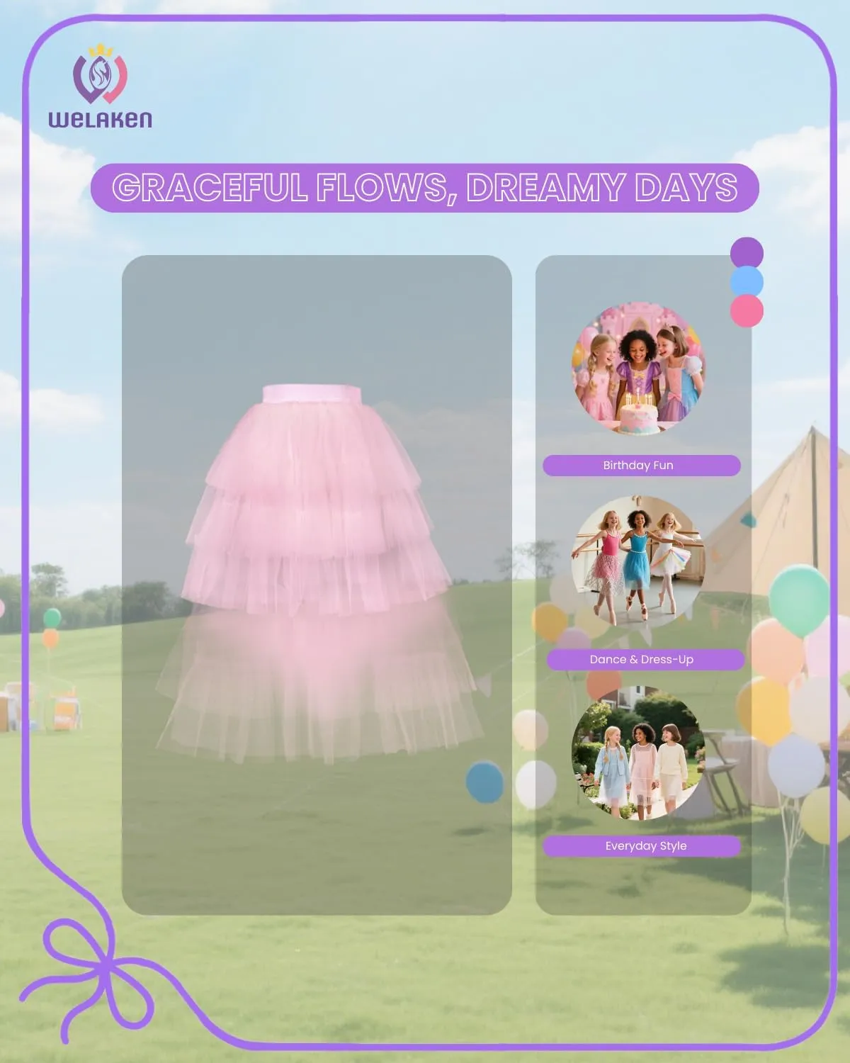 Girls Layered Tutu Skirts Elastic Waist Tulle High-Low Skorts Dance Party Outfits