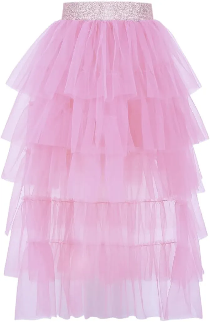 Girls Layered Tutu Skirts Elastic Waist Tulle High-Low Skorts Dance Party Outfits