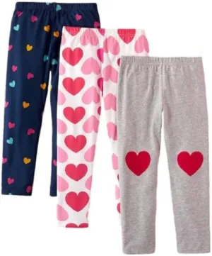 Girls Leggings 3-Pack Set Cotton Casual Solid Stripe Stretch Tights Pants